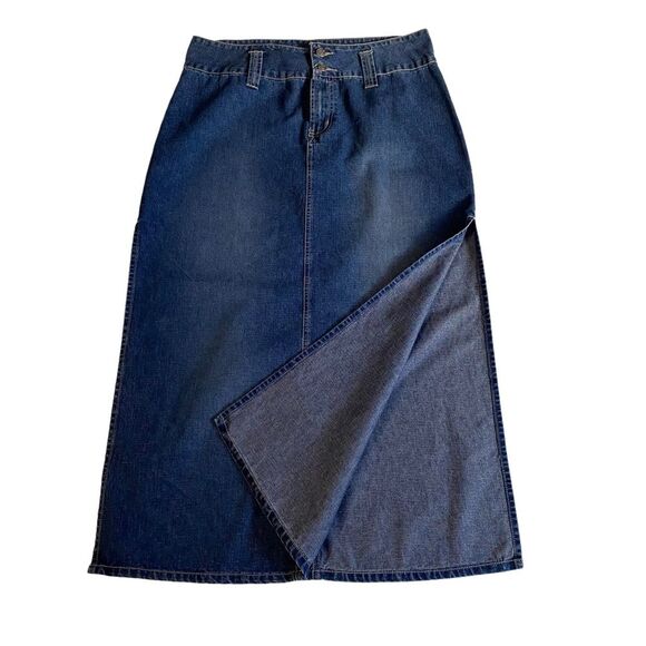 Vintage 90s Squeeze Stephen Hardy Denim Maxi Midi Skirt Deep Side Slits Sz 13/14 - Picture 4 of 13